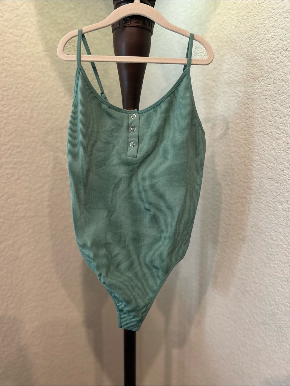 Forever 21 Ribbed Sage Green Snap-Front Tank Bodysuit